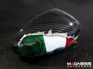 FIAT 500 Mirror Covers - Carbon Fiber - Italian Flag w/ Black Scorpion
